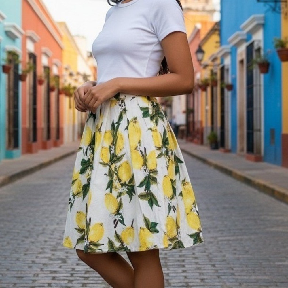 ✨️ Inspired by Dolce & Gabbana Size S/XS. Pleated Skirt W/pockets lemon print